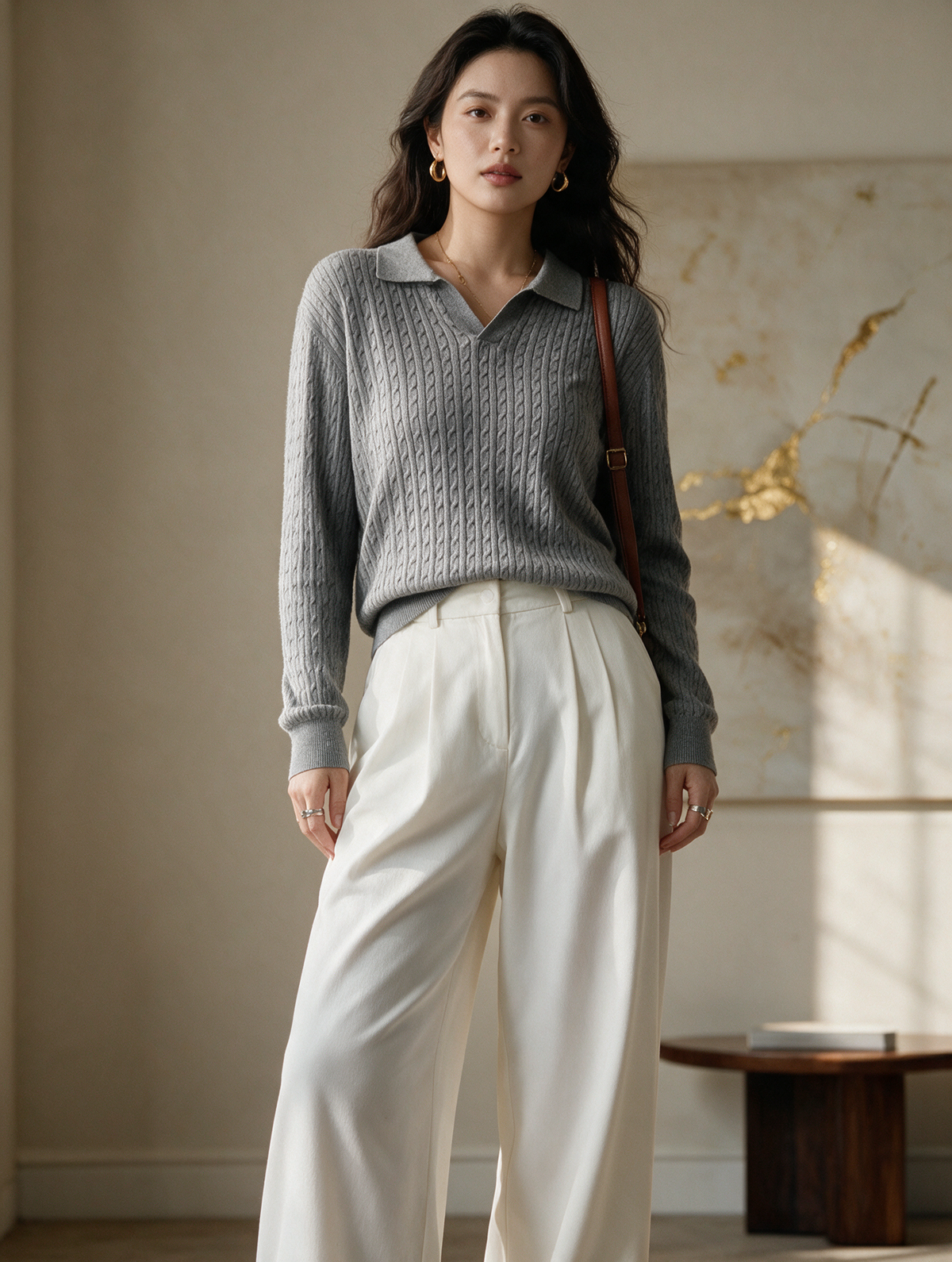 Alessandra · Jersey de Punto Trenzado con Cuello Camisero