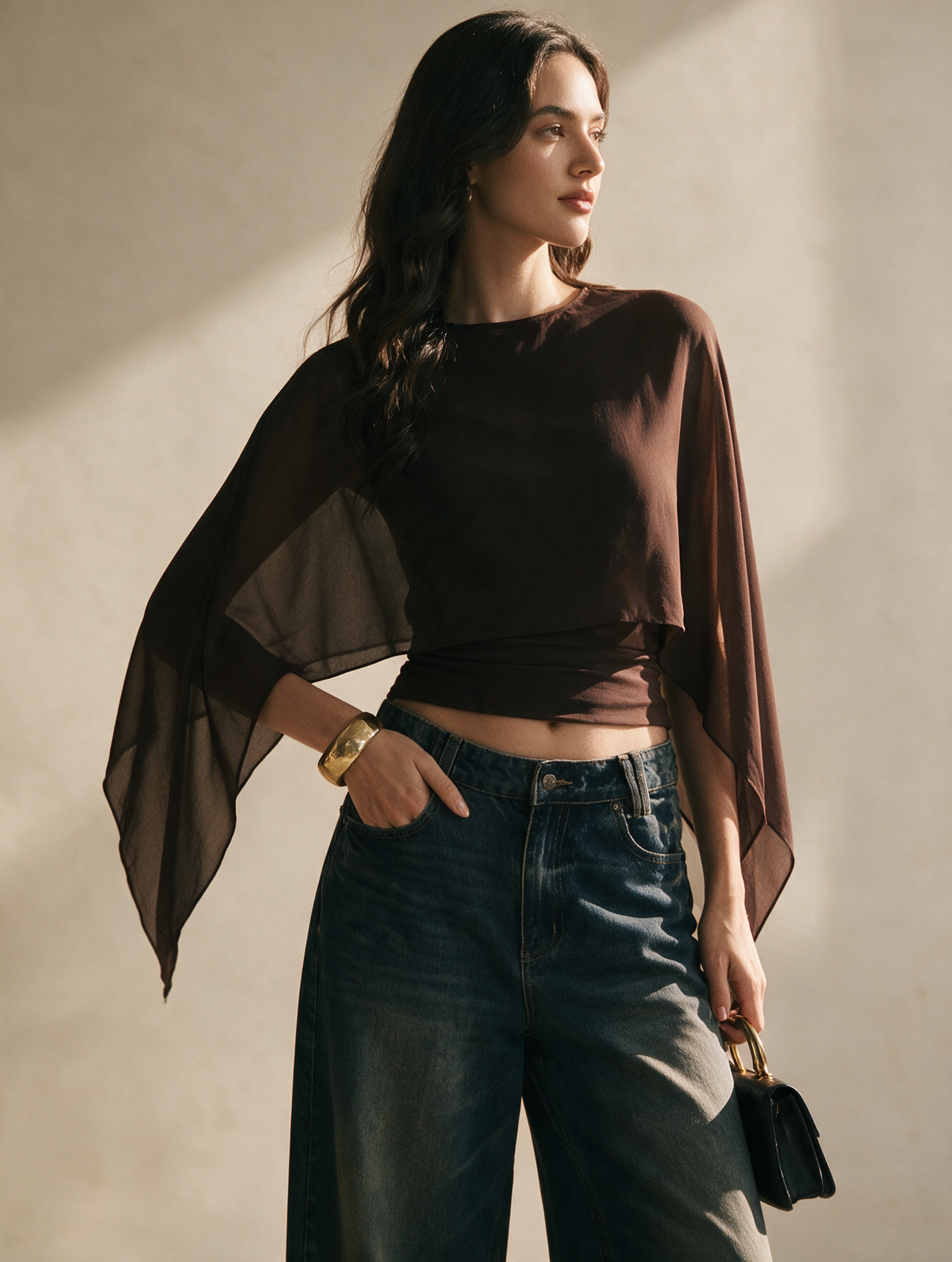 Juliette · Blusa con Capa Asimétrica de Gasa