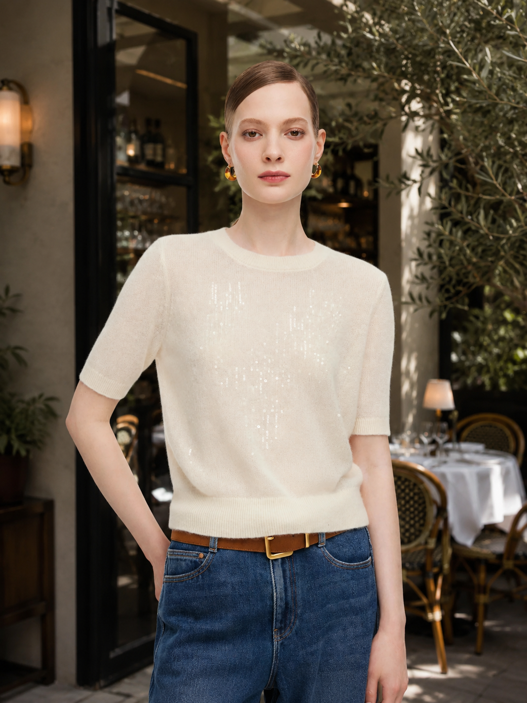 Margaux · Top de Lana Merino Manga Corta
