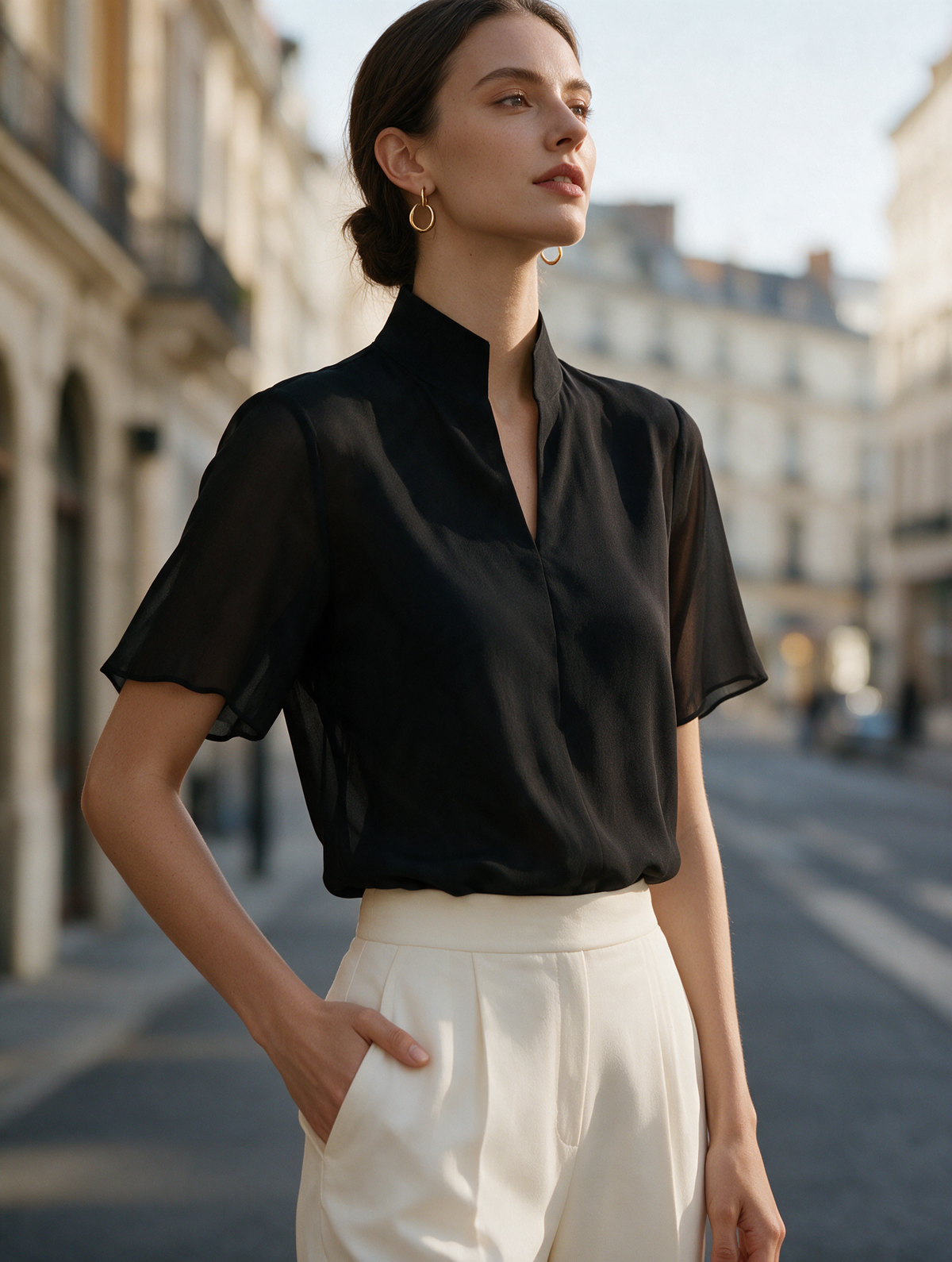 Delphine · Blusa de Chifón con Cuello Mao