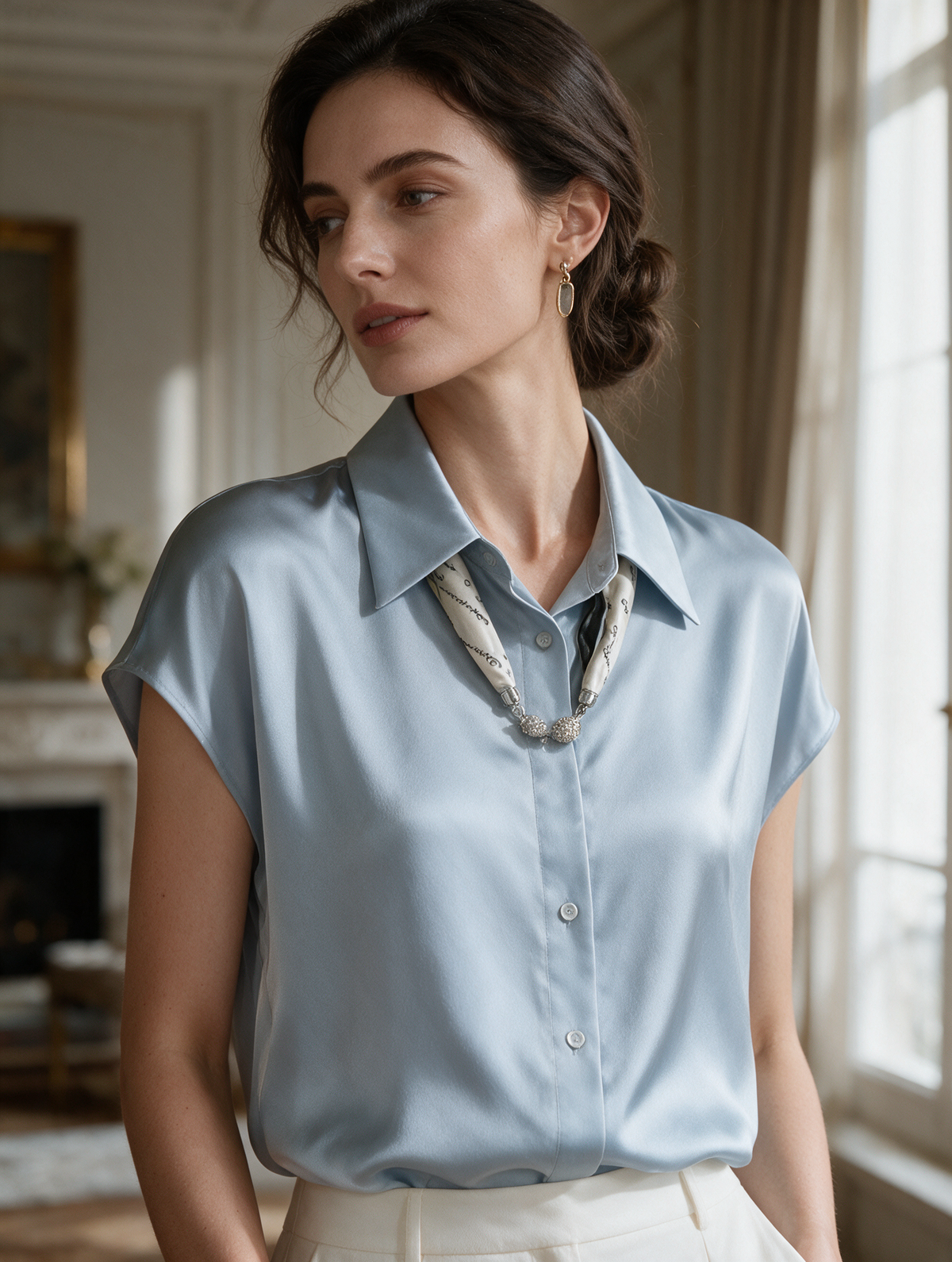Séraphine · Blusa de Gasa con Cuello Camisero