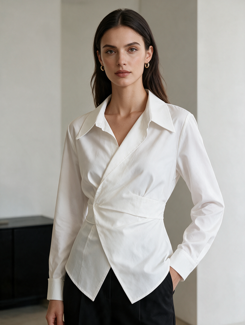 Camille · Blusa Irregular con Solapa Asimétrica