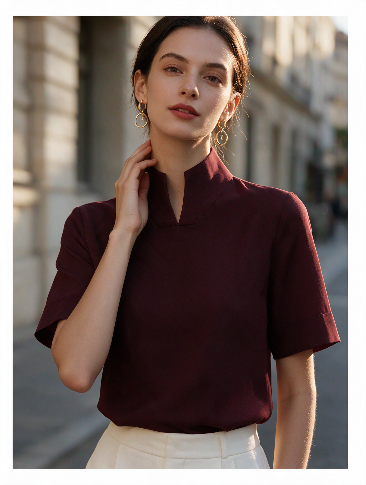 Delphine · Blusa de Chifón con Cuello Mao